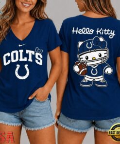 Indianapolis Colts NFL Hello Kitty Football V Neck T Shirt, NFL Team V Neck Tee Indianapolis Colts Nfl Hello Kitty Football V Neck T Shirt