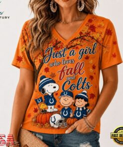 Indianapolis Colts NFL Snoopy Peanuts Fall Season V Neck T Shirt, NFL Team V Neck Tee Indianapolis Colts Nfl Snoopy Peanuts Fall Season V Neck T Shirt