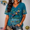 Jacksonville Jaguars NFL Different, Not Less Autism Awareness V neck T Shirt, NFL Team V Neck Tee Jacksonville Jaguars Nfl Different Not Less Autism Awareness V Neck T Shirt