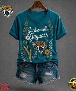 Jacksonville Jaguars NFL Floral Garden V Neck T Shirt, NFL Team V Neck Tee Jacksonville Jaguars Nfl Floral Garden V Neck T Shirt