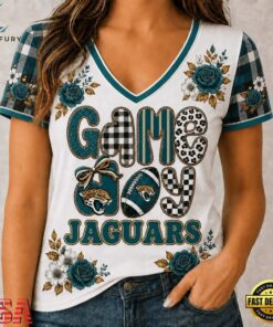 Jacksonville Jaguars NFL Football Flowers Team Pride V Neck T Shirt, NFL Team V Neck Tee Jacksonville Jaguars Nfl Football Flowers Team Pride V Neck T Shirt