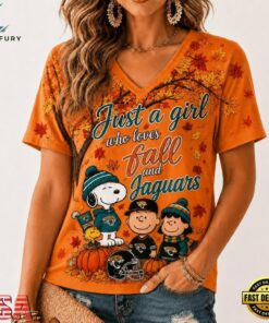 Jacksonville Jaguars NFL Snoopy Peanuts Fall Season V Neck T Shirt, NFL Team V Neck Tee Jacksonville Jaguars Nfl Snoopy Peanuts Fall Season V Neck T Shirt