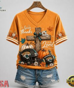 Jacksonville Jaguars NFL Thanksgiving Faith And Football V Neck T Shirt, NFL Team V Neck Tee Jacksonville Jaguars Nfl Thanksgiving Faith And Football V Neck T Shirt