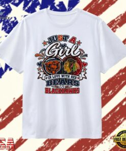 Just a Girl in Love with Her Bears and Blackhawks T Shirt, Trendy 2D Print Shirt Just A Girl IN Love With Her Bears And Blackhawks T Shirt