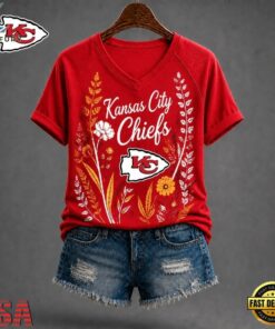 Kansas City Chiefs NFL Floral Garden V Neck T Shirt, NFL Team V Neck Tee Kansas City Chiefs Nfl Floral Garden V Neck T Shirt