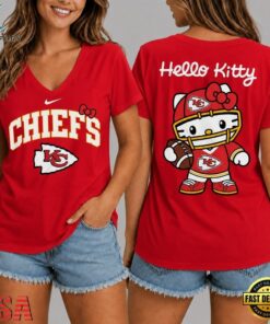 Kansas City Chiefs NFL Hello Kitty Football V Neck T Shirt, NFL Team V Neck Tee Kansas City Chiefs Nfl Hello Kitty Football V Neck T Shirt