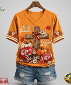 Kansas City Chiefs NFL Thanksgiving Faith And Football V Neck T Shirt, NFL Team V Neck Tee Kansas City Chiefs Nfl Thanksgiving Faith And Football V Neck T Shirt