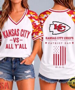Kansas City Chiefs NFL vs All Y' All United We Stand V Neck T Shirt, NFL Team V Neck Tee Kansas City Chiefs Nfl VS All Y All United WE Stand V Neck T Shirt