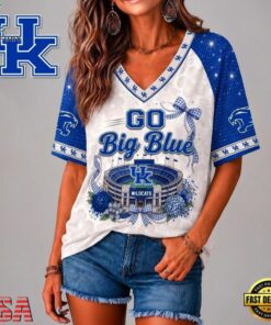 Kentucky Wildcats NCAA Floral Stadium Bow V Neck 3D T Shirt, NCAA V Neck Fan Shirt Kentucky Wildcats Ncaa Floral Stadium Bow V Neck 3D T Shirt