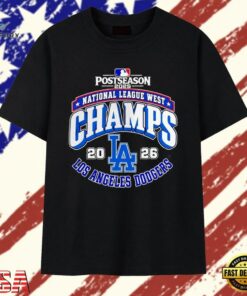 LA Dodgers 2026 National League West Champions Postseason T Shirt, Trendy 2D Print Shirt LA Dodgers 2026 National League West Champions Postseason T Shirt