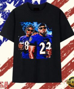 Lamar Jackson and Derrick Henry Baltimore Ravens 8 and 22 T Shirt, Trendy 2D Print Shirt Lamar Jackson And Derrick Henry Baltimore Ravens 8 And 22 T Shirt
