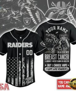 Las Vegas Raiders NFL Breast Cancer Hope Over Fear Baseball Jersey, NFL Baseball Shirt Las Vegas Raiders Nfl Breast Cancer Hope Over Fear Baseball Jersey