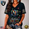 Las Vegas Raiders NFL Different, Not Less Autism Awareness V neck T Shirt, NFL Team V Neck Tee Las Vegas Raiders Nfl Different Not Less Autism Awareness V Neck T Shirt