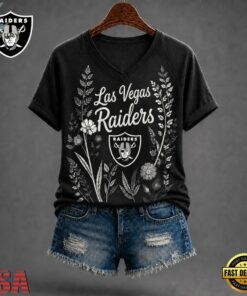 Las Vegas Raiders NFL Floral Garden V Neck T Shirt, NFL Team V Neck Tee Las Vegas Raiders Nfl Floral Garden V Neck T Shirt