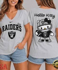 Las Vegas Raiders NFL Hello Kitty Football V Neck T Shirt, NFL Team V Neck Tee Las Vegas Raiders Nfl Hello Kitty Football V Neck T Shirt