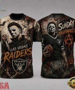 Las Vegas Raiders NFL Michael Myers Sunday Nightmares Horror Halloween 3D T Shirt, Sports Fans 3D Shirt Las Vegas Raiders Nfl Michael Myers Sunday Nightmares Horror Halloween 3D T Shirt