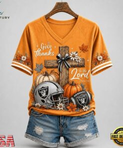Las Vegas Raiders NFL Thanksgiving Faith And Football V Neck T Shirt, NFL Team V Neck Tee Las Vegas Raiders Nfl Thanksgiving Faith And Football V Neck T Shirt