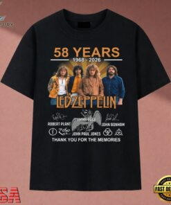 Led Zeppelin 58 Years 1968 2026 Vintage Rock Band Signatures Graphic T Shirt, Music 2D Graphic Tee Led Zeppelin 58 Years 1968 2026 Vintage Rock Band Signatures Graphic T Shirt
