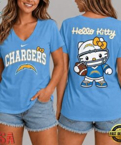 Los Angeles Chargers NFL Hello Kitty Football V Neck T Shirt, NFL Team V Neck Tee Los Angeles Chargers Nfl Hello Kitty Football V Neck T Shirt
