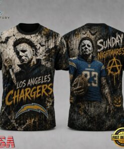 Los Angeles Chargers NFL Michael Myers Sunday Nightmares Horror Halloween 3D T Shirt, Sports Fans 3D Shirt Los Angeles Chargers Nfl Michael Myers Sunday Nightmares Horror Halloween 3D T Shirt