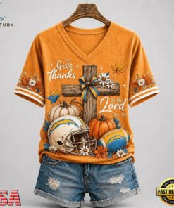 Los Angeles Chargers NFL Thanksgiving Faith And Football V Neck T Shirt, NFL Team V Neck Tee Los Angeles Chargers Nfl Thanksgiving Faith And Football V Neck T Shirt