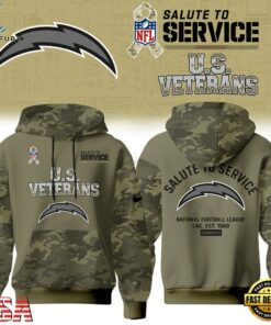 Los Angeles Chargers NFL US Veterans Salute To Service 2026 Hoodie Shirt, Sports Fans 3D Shirt Los Angeles Chargers Nfl US Veterans Salute TO Service 2026 Hoodie Shirt
