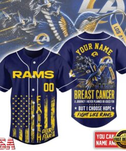 Los Angeles Rams NFL Breast Cancer Hope Over Fear Baseball Jersey, NFL Baseball Shirt Los Angeles Rams Nfl Breast Cancer Hope Over Fear Baseball Jersey