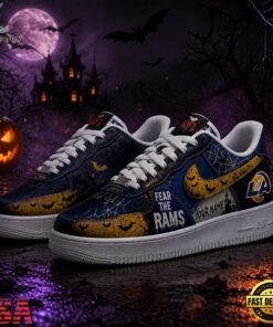 Los Angeles Rams NFL Fear The Team Halloween Air Force 1 Shoes Sneakers, NFL Fan AF1 Shoes Los Angeles Rams Nfl Fear The Team Halloween Air Force 1 Shoes Sneakers