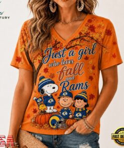 Los Angeles Rams NFL Snoopy Peanuts Fall Season V Neck T Shirt, NFL Team V Neck Tee Los Angeles Rams Nfl Snoopy Peanuts Fall Season V Neck T Shirt