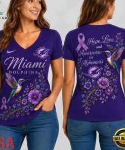 Miami Dolphins NFL Alzheimer’s Awareness Month V neck T Shirt, NFL Team V Neck Tee Miami Dolphins Nfl Alzheimer S Awareness Month V Neck T Shirt