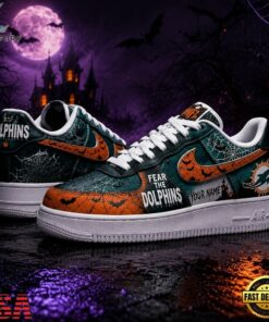 Miami Dolphins NFL Fear The Team Halloween Air Force 1 Shoes Sneakers, NFL Fan AF1 Shoes Miami Dolphins Nfl Fear The Team Halloween Air Force 1 Shoes Sneakers