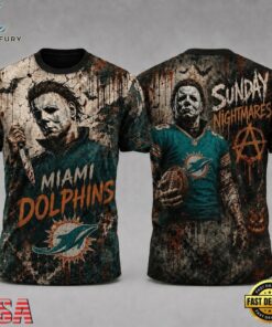 Miami Dolphins NFL Michael Myers Sunday Nightmares Horror Halloween 3D T Shirt, Sports Fans 3D Shirt Miami Dolphins Nfl Michael Myers Sunday Nightmares Horror Halloween 3D T Shirt