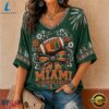 Miami Hurricanes NCAA Vintage Floral Bow V Neck T Shirt, NCAA V Neck Fan Shirt Miami Hurricanes Ncaa Vintage Floral Bow V Neck T Shirt
