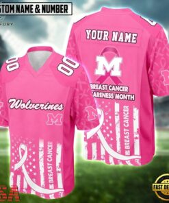 Michigan Wolverines NCAA Breast Cancer Awareness Month 2026 Football Jersey, Fashion Football Jersey Michigan Wolverines Ncaa Breast Cancer Awareness Month 2026 Football Jersey