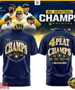 Milwaukee Brewers 4 TIME CONSECUTIVE NL CENTRAL CHAMPIONS 2026Win Our Way T Shirt, Viral 3D Graphic Tee Milwaukee Brewers 4 Time Consecutive NL Central Champions 2026win Our Way T Shirt