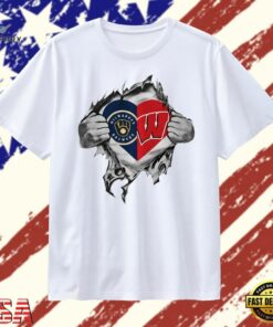 Milwaukee Brewers and Wisconsin Badgers Heart T Shirt, Trendy 2D Print Shirt Milwaukee Brewers And Wisconsin Badgers Heart T Shirt