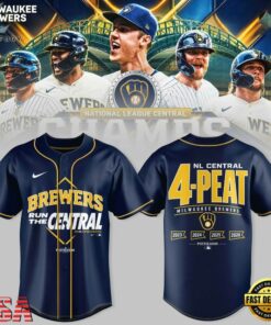 Milwaukee Brewers The FIRST 4 Peat in NL Central History Baseball Jersey, Hot Baseball Jersey Milwaukee Brewers The First 4 Peat IN NL Central History Baseball Jersey