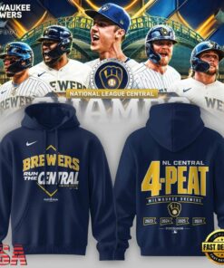 Milwaukee Brewers The FIRST 4 Peat in NL Central History Hoodie, Viral 3D Graphic Tee Milwaukee Brewers The First 4 Peat IN NL Central History Hoodie