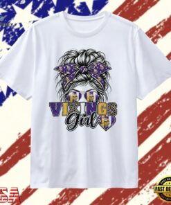 Minnesota Vikings Girl Messy Bun Sunglasses T Shirt, Trendy 2D Print Shirt Minnesota Vikings Girl Messy Bun Sunglasses T Shirt