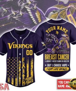 Minnesota Vikings NFL Breast Cancer Hope Over Fear Baseball Jersey, NFL Baseball Shirt Minnesota Vikings Nfl Breast Cancer Hope Over Fear Baseball Jersey