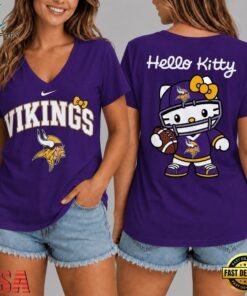 Minnesota Vikings NFL Hello Kitty Football V Neck T Shirt, NFL Team V Neck Tee Minnesota Vikings Nfl Hello Kitty Football V Neck T Shirt