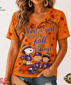 Minnesota Vikings NFL Snoopy Peanuts Fall Season V Neck T Shirt, NFL Team V Neck Tee Minnesota Vikings Nfl Snoopy Peanuts Fall Season V Neck T Shirt