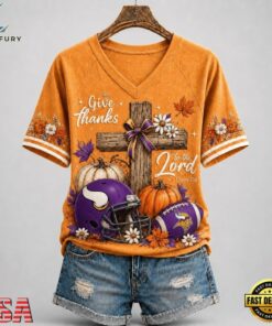 Minnesota Vikings NFL Thanksgiving Faith And Football V Neck T Shirt, NFL Team V Neck Tee Minnesota Vikings Nfl Thanksgiving Faith And Football V Neck T Shirt