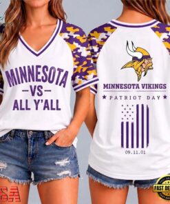 Minnesota Vikings NFL vs All Y' All United We Stand V Neck T Shirt, NFL Team V Neck Tee Minnesota Vikings Nfl VS All Y All United WE Stand V Neck T Shirt