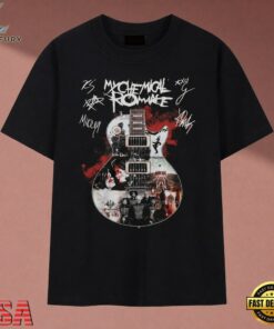My Chemical Romance Signatures Guitar Graphic Rock Band T Shirt, Music 2D Graphic Tee MY Chemical Romance Signatures Guitar Graphic Rock Band T Shirt