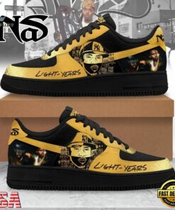 Nas Light Years Black & Gold Hip Hop Graphic Custom Air Force 1 Shoes, Music Lover AF1 Shoes Nas Light Years Black Gold Hip Hop Graphic Custom Air Force 1 Shoes
