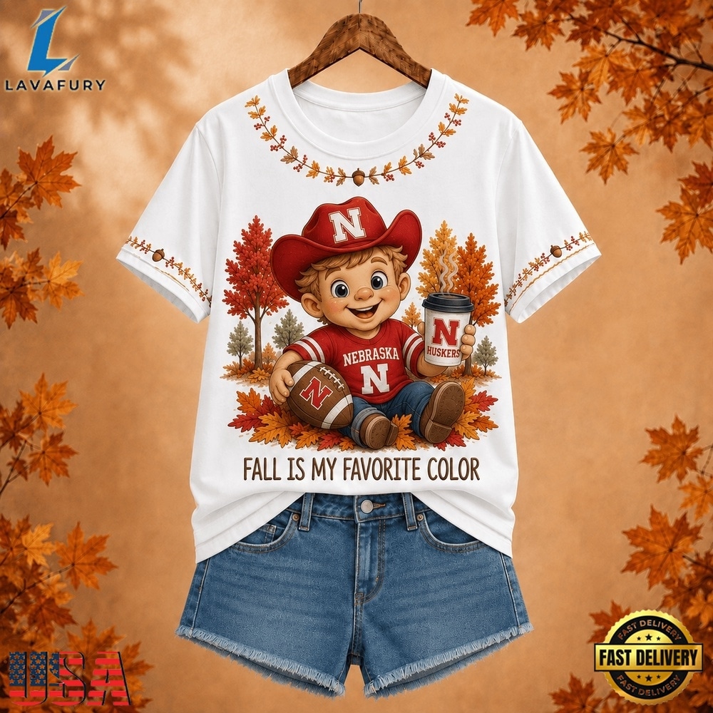 Nebraska Cornhuskers NCAA Fall Is My Favorite Color Football Unisex 3D Shirt, NCAA 3D Graphic Tee Nebraska Cornhuskers Ncaa Fall IS MY Favorite Color Football Unisex 3D Shirt