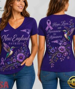 New England Patriots NFL Alzheimer’s Awareness Month V neck T Shirt, NFL Team V Neck Tee New England Patriots Nfl Alzheimer S Awareness Month V Neck T Shirt