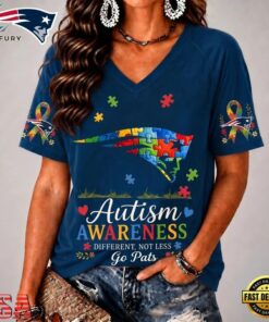 New England Patriots NFL Different, Not Less Autism Awareness V neck T Shirt, NFL Team V Neck Tee New England Patriots Nfl Different Not Less Autism Awareness V Neck T Shirt