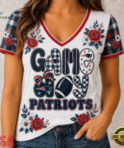 New England Patriots NFL Football Flowers Team Pride V Neck T Shirt, NFL Team V Neck Tee New England Patriots Nfl Football Flowers Team Pride V Neck T Shirt
